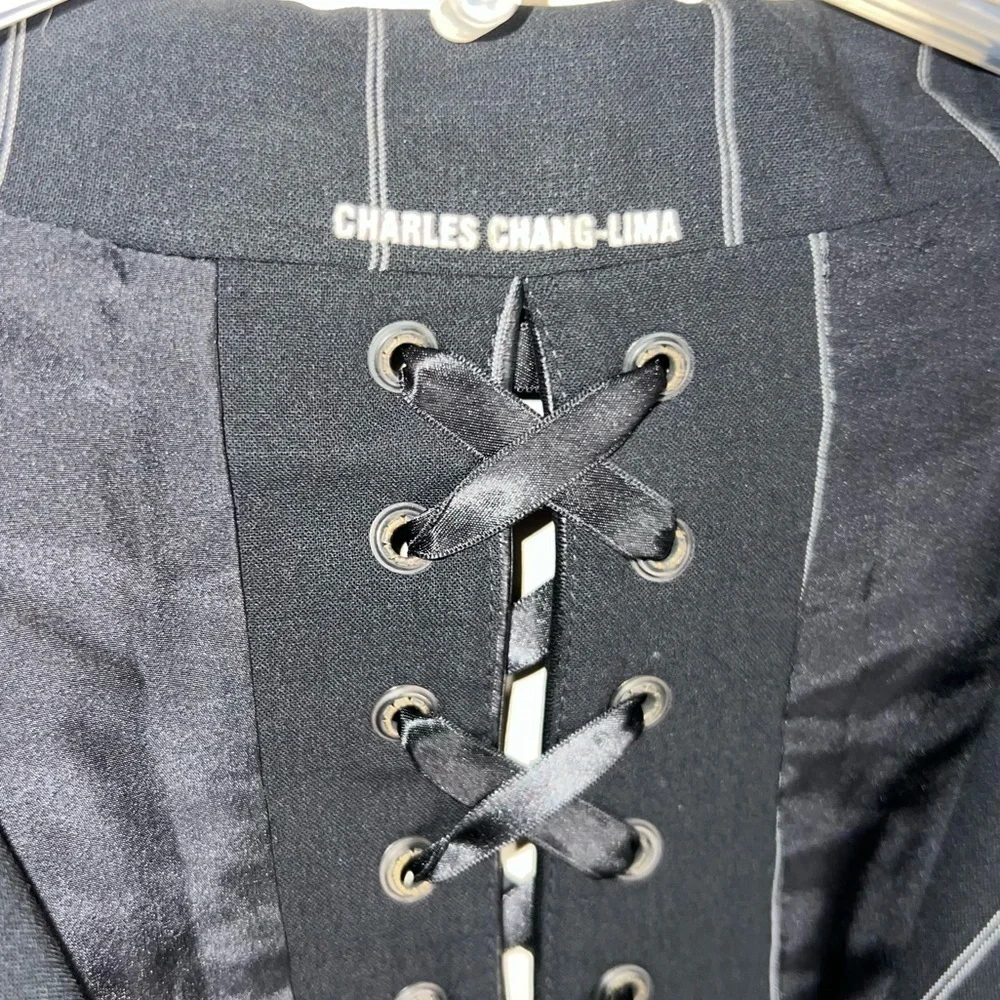 Charles Chang Lima Rare Goth Style Wool Blazer Shoelace Back Silk Lining Size 8